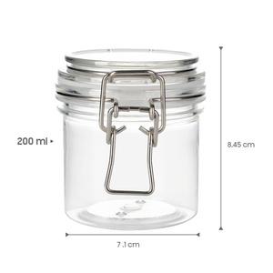 Clear Wide Mouth BPA Free Food Storage Airtight 200ml Cylindrical PET Jar with Clip Cap - Product Image 4