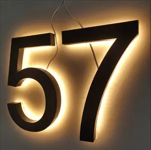 Metallo 3D ha condotto i numeri di casa per la luce della casa all'aperto impermeabile casa Hotel porta piatti in acciaio inox lettera segno di indirizzo numero