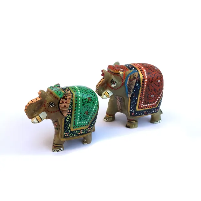 Éléphant peint décoratif sculpté à la main, sculpture d'éléphant avec travail de peinture, éléphant coloré, artisanat indien