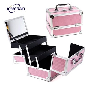 Petite trousse de <span class=keywords><strong>maquillage</strong></span> professionnelle, boîte à cosmétiques avec séparateurs réglables, Kit d'organisation d'artiste de <span class=keywords><strong>maquillage</strong></span> en aluminium avec miroir - Product Image 1
