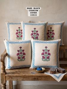 Ensemble de 5 housses de coussin décoratives en coton pur 100% imprimées à la main, best-seller, pour canapé et chaise, en vente - Product Image 1