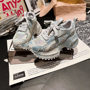 2025 New Ladies Thick Sole Breathable Casual <b>Shoes</b> Trendy Platform Footwear Women Rhinestone Denim Chunky Sneakers Size 42 - Product Image 4