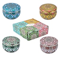 Lot de 4 bougies parfumées en boîte métallique imprimées Mandala Bohème, avec logo personnalisé, fleurs séchées, bougies en cire de soja, idéales pour les mariages et les voyages