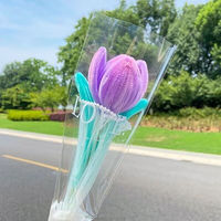 Bouquet de fleurs artificielles en chenille fait main, en forme de tulipes, cadeau d'appréciation pour les enseignants, cadeau d'anniversaire