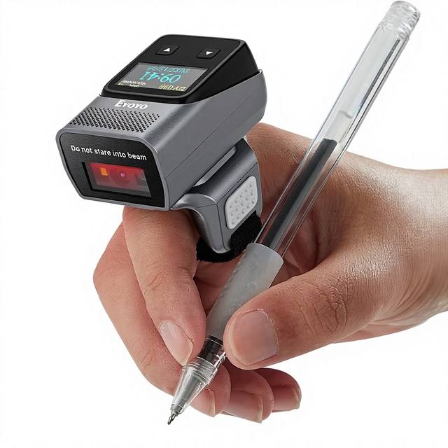Eyoyo 2D for Ring Barcode Scanner Screen Mini Wearable Wireless Finger QR/Bar Code Reader Gray/Black 10-Year Warranty