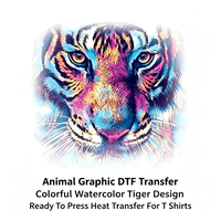 Transfert DTF à motif animalier, design tigre aquarelle coloré, prêt à presser, transfert thermique pour t-shirts, sweats à capuche, robes