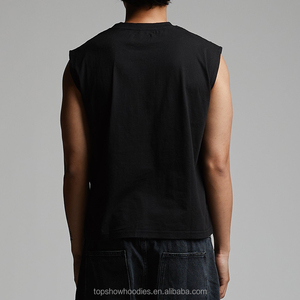 قميص بدون أكمام مخصص للرجال بوزن 180 جرام/متر مربع، تصميم عضلي فضفاض وقصير من القطن - Product Image 2