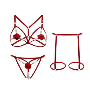 Vente en gros de lingerie amusante avec de <span class=keywords><strong>petits</strong></span> <span class=keywords><strong>seins</strong></span> et un grand ensemble passion de lit séduisant à trois points de perles de rose coquette - Product Image 5