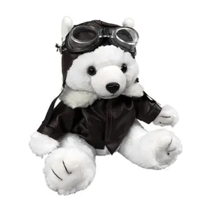 Original manufacturer new sunrise custom handsome soft plush aviator teddy bear doll toy with glasses leather garment