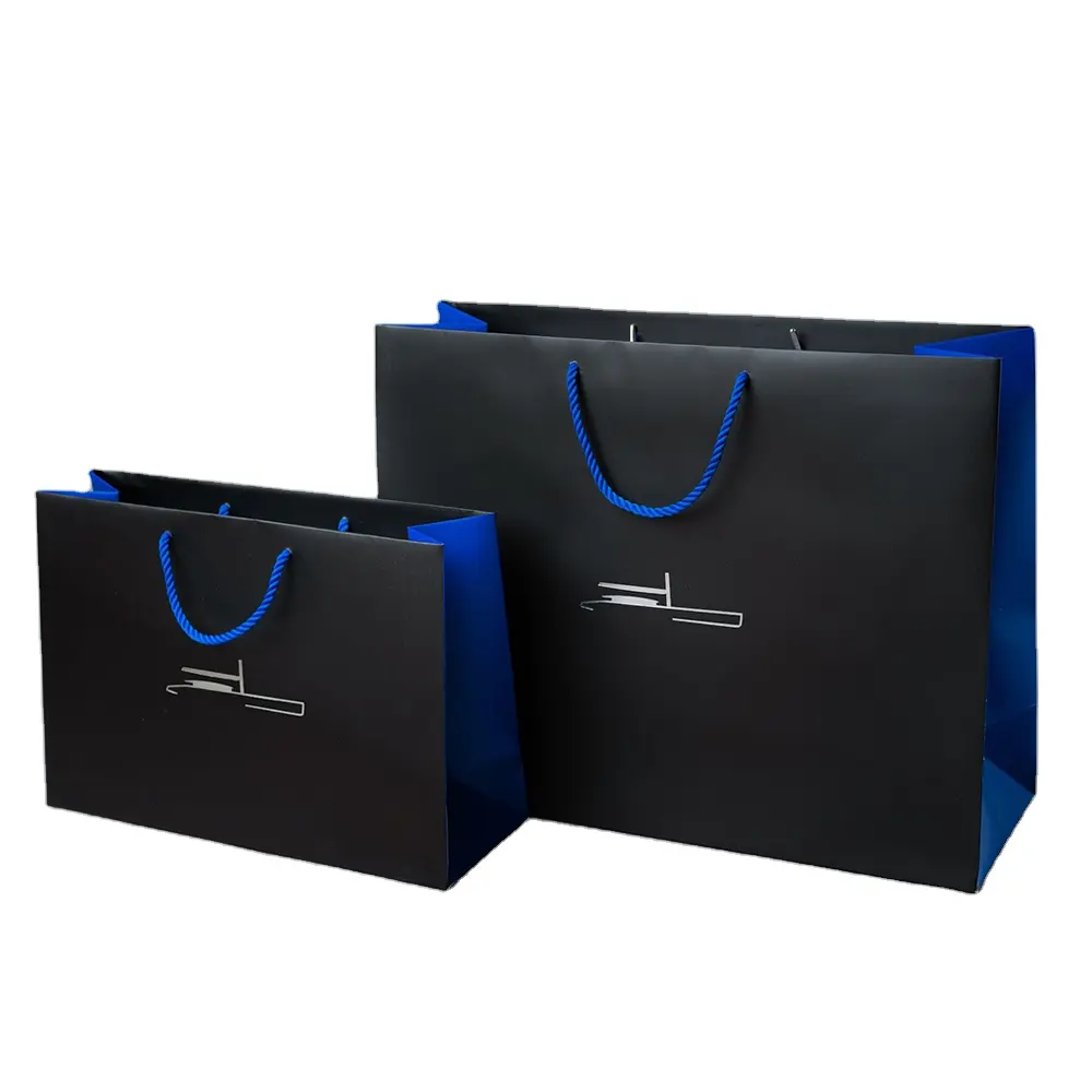 Custom Logo Zwart Papier Luxe Verpakking Gift Boodschappentas Voor Mode Kleding Sieraden