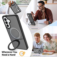 Étui de luxe magnétique pour téléphone portable avec support anneau et coque arrière douce au toucher effet peau pour Samsung A57 avec coussin d'air intégré