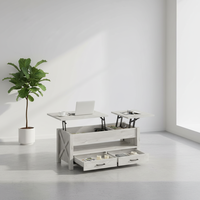 Table basse relevable de style mid-century avec 2 tiroirs de rangement, compartiment caché, couleur et design personnalisables, meuble pratique pour la maison