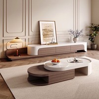 Ensemble meuble TV extensible et table basse, style nordique, mobilier moderne pour salon, meuble TV adapté aux petits espaces