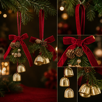 Weihnachtsglocke Hängende Dekoration Rote Velours-Schleife Tannenzapfen Weihnachtsbaum Tür Auto Deko Feiertagszubehör