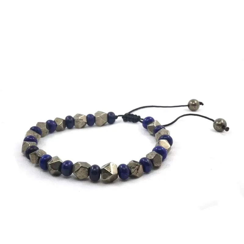Bracelet en pierres naturelles turquoises africaines, Pyrite, jaspe, sur cordon de cire noire, cristaux