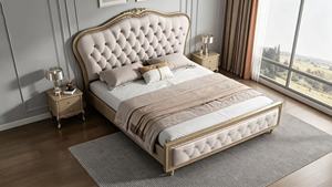European King Size Tufted Upholstered <b>Bed</b> With Faux Leather And Gold Trim <b>Frame</b> - Product Image 5
