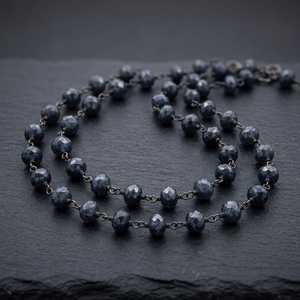 Chaîne de chapelet perlée en saphir noir et argentite, facettes rondes 7-8mm, plaqué or et argent de haute qualité, pour la fabrication de bijoux - Product Image 3