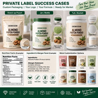 Poudre de protéines d'amande en marque blanche, protéines végétales véganes, emballage personnalisé OEM (sachet, pot, boîte) pour vendeurs et distributeurs e-commerce