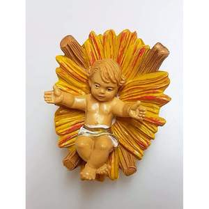 Jésus bébé avec berceau en PVC effet bois H. 10CM - Product Image 1