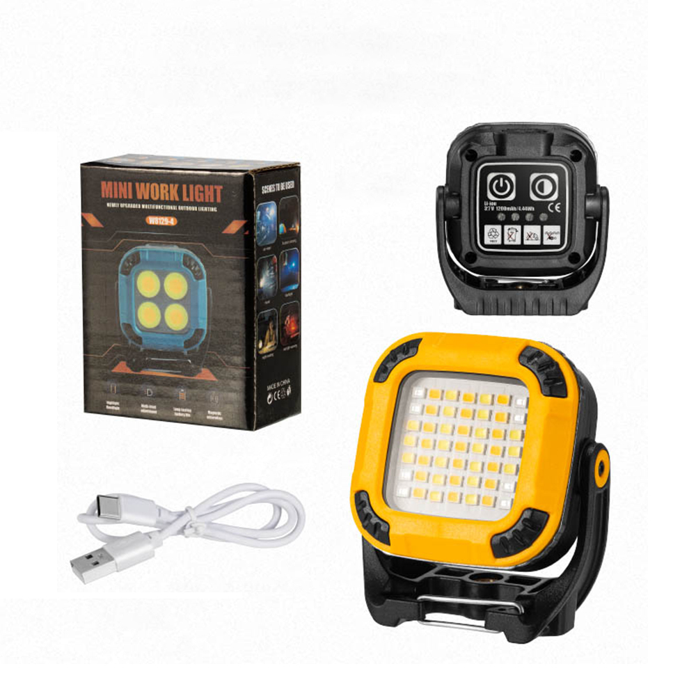 W8129-2 Multi-functional Portable Small Square Work Light Rechargeable IP65 Waterproof Car Inspection Camping COB Magnet LED
