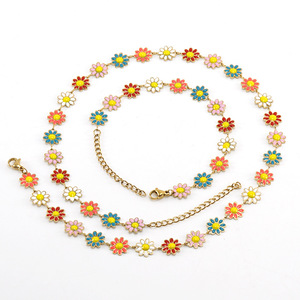 Zogxin Daisy Flower Necklace <b>Bracelet</b> <b>Set</b> Stainless Steel Women's Jewelry Gift Fashion Colorful Floral Design - Product Image 2
