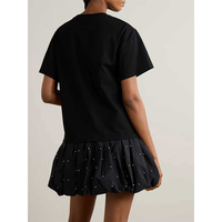 Nouvelle robe d'été formelle pour femme en spandex/coton, col montant, manches courtes, ornée de perles, ourlet à volants, coupe régulière, respirante