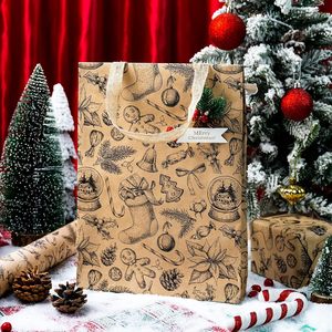 Kraft Christmas Wrapping <b>Paper</b> <b>Roll</b> 17 Inch X 33 Feet Vintage Gingerbread Socks Pattern Brown Holiday Gift <b>Wrap</b> - Product Image 2