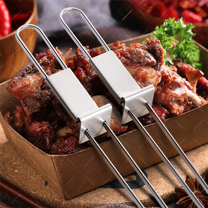 Stainless Steel Durable <b>BBQ</b> Skewer Sticks with Push Bar Barbecue <b>Tools</b> for Grilling Camping Eco-Friendly Use - Product Image 2