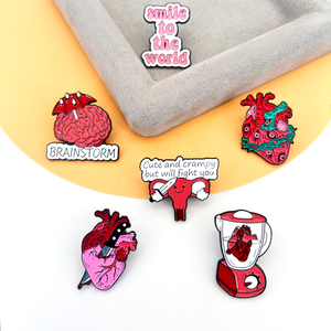 Promotional Metal Black Plated Soft Enamel <strong>Pin</strong> Custom Designed Cartoon Heart Brain Ribbed Uterus Lapel <strong>Pin</strong> <strong>Badge</strong> With <strong>Back</strong> Card - Product Image 3