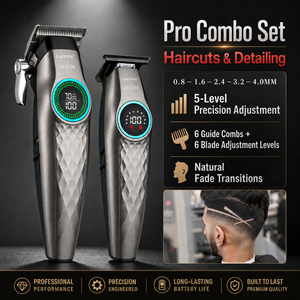 Ensemble de tondeuse à <span class=keywords><strong>cheveux</strong></span> électrique 2 en 1, tondeuse professionnelle sans fil rechargeable, écran LED, lame en céramique, kit de toilettage pour hommes - Product Image 2