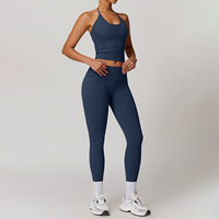 TZ8791-2 beau dos Yoga gilet avec pantalon taille haute Logo personnalisé licou cou costume de sport respirant Fitness Gear