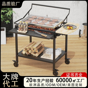 Stainless Steel <b>BBQ</b> Grill 180 Flip-Type Multi-Functional Charcoal Grill Rack With Wooden Side <b>Table</b> Portable <b>Outdoor</b> Cooking - Product Image 3