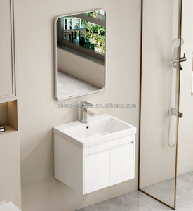 MINGLIU Meuble de salle de bain mural moderne et minimaliste en métal avec lavabo en céramique et miroir LED facile à nettoyer - Product Image 3
