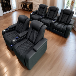 Ensemble de meubles de théâtre de luxe au design agréable, chaise de cinéma en cuir véritable avec tasse de boisson rafraîchissante pour salon ou hôtel - Product Image 4