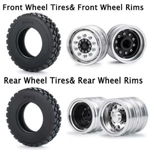 Métal 2 pièces avant 4 pièces moyeu de roues arrière et 10 pièces pneus de roue en caoutchouc pour <span class=keywords><strong>Tamiya</strong></span> 1/14 RC remorque tracteur pièces de camion - Product Image 4