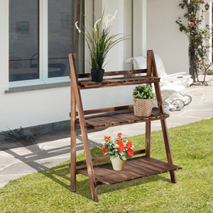 Outsunny Pliant Plante Stand Sapin Bois Plante Pot Titulaire avec 3 Niveaux En Plein Air Plante Étagère Fleur Stand 80x37x93cm - Product Image 2