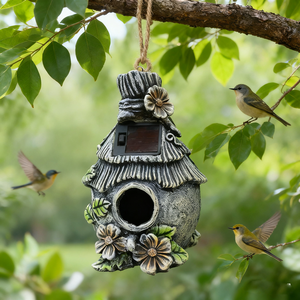 Eco-Friendly Hanging <strong>Resin</strong> Birdhouse - Weatherproof Design with Bird Perch for <strong>Backyard</strong> - Product Image 3