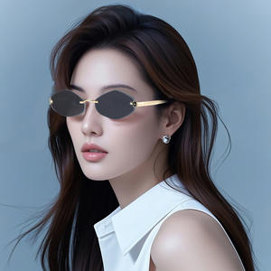 Gafas de Sol Estilo Europeo Ojo de Gato, Montura Metálica Sin Marco, UV400, Unisex, Diseño Moderno para Streetwear, Tipo 3 - Product Image 4