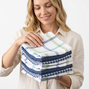 Serviettes de cuisine en coton à carreaux, rectangulaires, tissées, lavables en machine, bleu, vert, blanc, ensemble à motifs - Product Image 1
