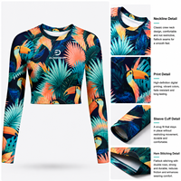 Rashguard court à séchage rapide pour femme, imprimé personnalisé, motif flamant rose, protection UV, pour les acheteurs de marques de vêtements de plage et de boutiques de collection d'été