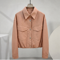 Veste Courte en Cuir de Mouton pour Femme, Style Décontracté, avec Poches Poitrine et Coutures Décoratives