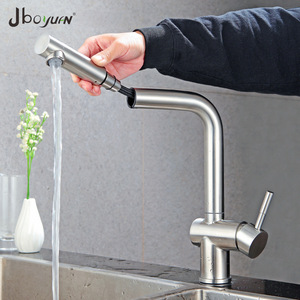 Jboyuan Stainless Steel Single Handle Pull Out Kitchen Faucet Modern Deck <b>Mounted</b> Ceramic Valve Core - Product Image 2
