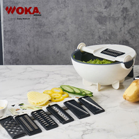 Hot Selling Multifunctionele 9 In 1 Draaien Groente Cutter Met Afvoer Mand Keuken Veggie Fruit Shredder Rasp Snijmachine