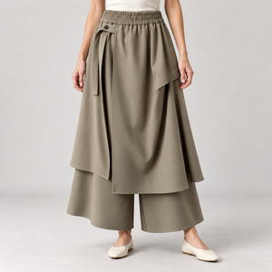 Pantalones Culotte Asimétricos de Cintura Alta Suave para Mujer, Falda Pantalón de Pierna Ancha Plana, Cintura Elástica, Ajuste Holgado, Casual, Venta al por Mayor - Product Image 1