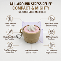 Porte-clés anti-stress imprimé en 3D en forme de tasse à café, jouet de pression pour latte art, pendentif anti-stress pour les doigts, vente en gros personnalisée