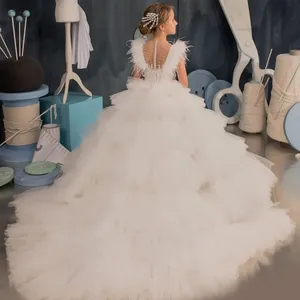 Abiti <span class=keywords><strong>da</strong></span> ragazza di fiori bianchi per matrimonio per bambini festa di ragazze spettacolo <span class=keywords><strong>principessa</strong></span> abiti <span class=keywords><strong>da</strong></span> ballo a strati di compleanno - Product Image 4