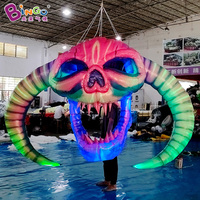 Squelette gonflable publicitaire, modèle de crâne, clown effrayant, tête de fantôme géante gonflable à LED pour décoration de fête en extérieur