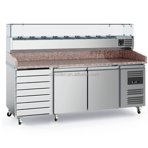 Table de préparation de pizzas commerciale à <span class=keywords><strong>3</strong></span> portes en acier inoxydable avec refroidissement par air, plan de travail en marbre et réfrigérateur intégré - Product Image 1