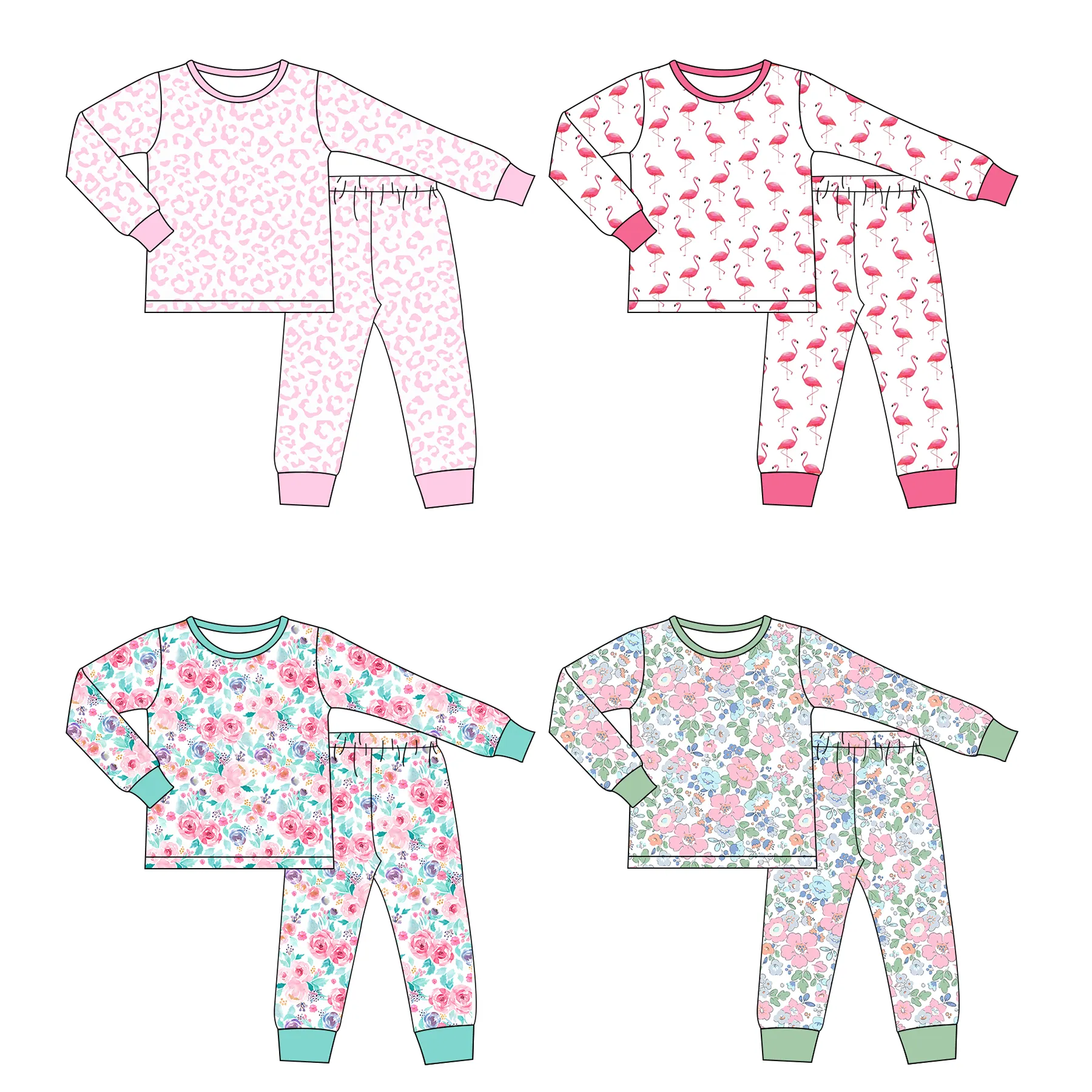 Printing Kids Clothing Cute Sheep Girls Stripe Pajamas Set Animal Pajamas Nighty Children Pajamas