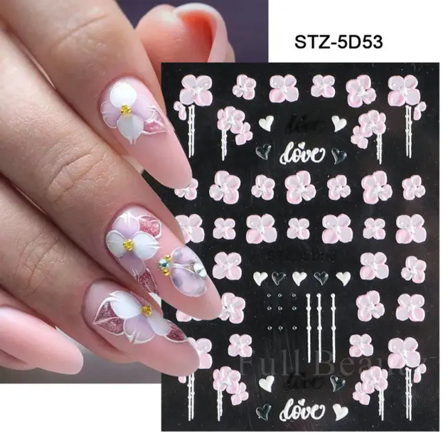 Stickers For Nail TSZS 2022 5D White Nail Sticker Rose Engraved Embossed Flower Flower Nail Stickers For Nail Art Decorations